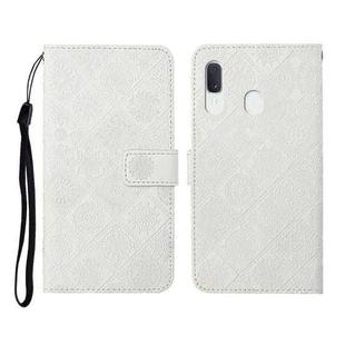 For Samsung Galaxy A20 / A30 Ethnic Style Embossed Pattern Horizontal Flip Leather Case with Holder & Card Slots & Wallet & Lanyard(White)