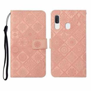 For Samsung Galaxy A20e Ethnic Style Embossed Pattern Horizontal Flip Leather Case with Holder & Card Slots & Wallet & Lanyard(Pink)