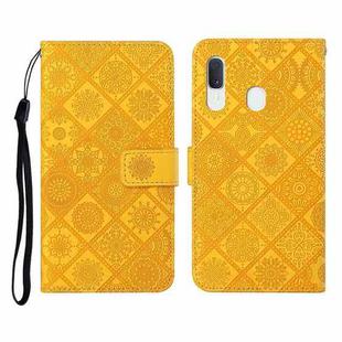 For Samsung Galaxy A20e Ethnic Style Embossed Pattern Horizontal Flip Leather Case with Holder & Card Slots & Wallet & Lanyard(Yellow)