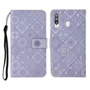 For Samsung Galaxy A20s Ethnic Style Embossed Pattern Horizontal Flip Leather Case with Holder & Card Slots & Wallet & Lanyard(Purple)