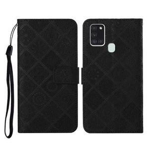 For Samsung Galaxy A21s Ethnic Style Embossed Pattern Horizontal Flip Leather Case with Holder & Card Slots & Wallet & Lanyard(Black)