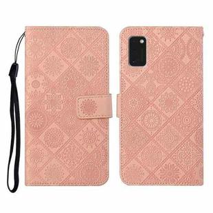 For Samsung Galaxy A41 Ethnic Style Embossed Pattern Horizontal Flip Leather Case with Holder & Card Slots & Wallet & Lanyard(Pink)
