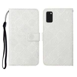 For Samsung Galaxy A41 Ethnic Style Embossed Pattern Horizontal Flip Leather Case with Holder & Card Slots & Wallet & Lanyard(White)