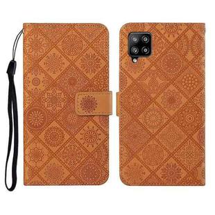 For Samsung Galaxy A42 5G Ethnic Style Embossed Pattern Horizontal Flip Leather Case with Holder & Card Slots & Wallet & Lanyard(Brown)
