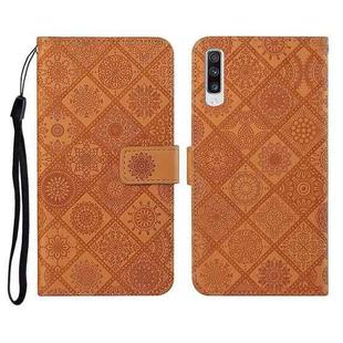 For Samsung Galaxy A50 Ethnic Style Embossed Pattern Horizontal Flip Leather Case with Holder & Card Slots & Wallet & Lanyard(Brown)