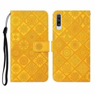 For Samsung Galaxy A50 Ethnic Style Embossed Pattern Horizontal Flip Leather Case with Holder & Card Slots & Wallet & Lanyard(Yellow)
