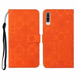 For Samsung Galaxy A50 Ethnic Style Embossed Pattern Horizontal Flip Leather Case with Holder & Card Slots & Wallet & Lanyard(Orange)