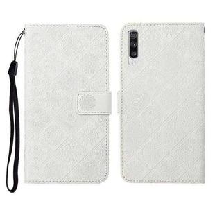 For Samsung Galaxy A50 Ethnic Style Embossed Pattern Horizontal Flip Leather Case with Holder & Card Slots & Wallet & Lanyard(White)