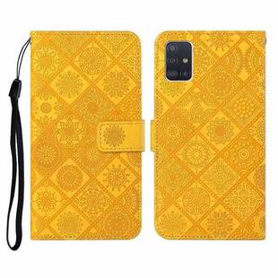 For Samsung Galaxy A51 Ethnic Style Embossed Pattern Horizontal Flip Leather Case with Holder & Card Slots & Wallet & Lanyard(Yellow)
