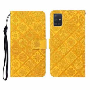 For Samsung Galaxy A71 Ethnic Style Embossed Pattern Horizontal Flip Leather Case with Holder & Card Slots & Wallet & Lanyard(Yellow)