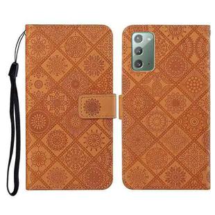 For Samsung Galaxy Note20 Ethnic Style Embossed Pattern Horizontal Flip Leather Case with Holder & Card Slots & Wallet & Lanyard(Brown)