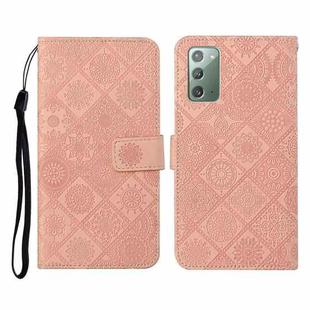 For Samsung Galaxy Note20 Ethnic Style Embossed Pattern Horizontal Flip Leather Case with Holder & Card Slots & Wallet & Lanyard(Pink)