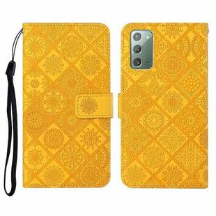 For Samsung Galaxy Note20 Ethnic Style Embossed Pattern Horizontal Flip Leather Case with Holder & Card Slots & Wallet & Lanyard(Yellow)