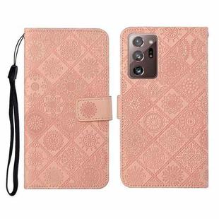 For Samsung Galaxy Note20 Ultra Ethnic Style Embossed Pattern Horizontal Flip Leather Case with Holder & Card Slots & Wallet & Lanyard(Pink)