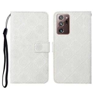 For Samsung Galaxy Note20 Ultra Ethnic Style Embossed Pattern Horizontal Flip Leather Case with Holder & Card Slots & Wallet & Lanyard(White)