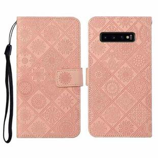 For Samsung Galaxy S10+ Ethnic Style Embossed Pattern Horizontal Flip Leather Case with Holder & Card Slots & Wallet & Lanyard(Pink)