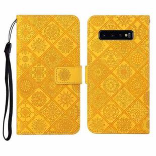 For Samsung Galaxy S10+ Ethnic Style Embossed Pattern Horizontal Flip Leather Case with Holder & Card Slots & Wallet & Lanyard(Yellow)