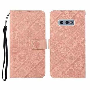 For Samsung Galaxy S10e Ethnic Style Embossed Pattern Horizontal Flip Leather Case with Holder & Card Slots & Wallet & Lanyard(Pink)