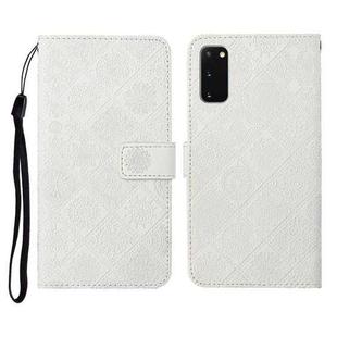 For Samsung Galaxy S20 Ethnic Style Embossed Pattern Horizontal Flip Leather Case with Holder & Card Slots & Wallet & Lanyard(White)