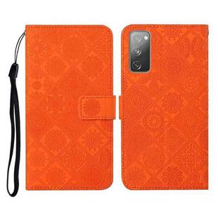 For Samsung Galaxy S20 FE Ethnic Style Embossed Pattern Horizontal Flip Leather Case with Holder & Card Slots & Wallet & Lanyard(Orange)