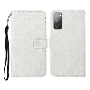 For Samsung Galaxy S20 FE Ethnic Style Embossed Pattern Horizontal Flip Leather Case with Holder & Card Slots & Wallet & Lanyard(White)