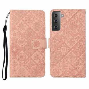 For Samsung Galaxy Galaxy S21 5G Ethnic Style Embossed Pattern Horizontal Flip Leather Case with Holder & Card Slots & Wallet & Lanyard(Pink)