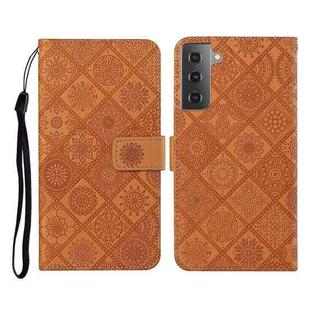 For Samsung Galaxy S21+ 5G Ethnic Style Embossed Pattern Horizontal Flip Leather Case with Holder & Card Slots & Wallet & Lanyard(Brown)