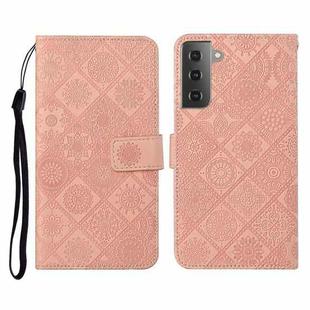 For Samsung Galaxy S21+ 5G Ethnic Style Embossed Pattern Horizontal Flip Leather Case with Holder & Card Slots & Wallet & Lanyard(Pink)
