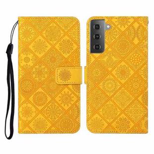 For Samsung Galaxy S21+ 5G Ethnic Style Embossed Pattern Horizontal Flip Leather Case with Holder & Card Slots & Wallet & Lanyard(Yellow)