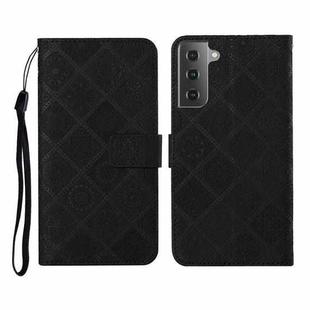 For Samsung Galaxy S21+ 5G Ethnic Style Embossed Pattern Horizontal Flip Leather Case with Holder & Card Slots & Wallet & Lanyard(Black)