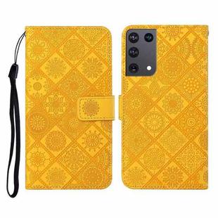 For Samsung Galaxy S21Ultra 5G Ethnic Style Embossed Pattern Horizontal Flip Leather Case with Holder & Card Slots & Wallet & Lanyard(Yellow)