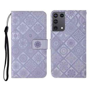For Samsung Galaxy S21Ultra 5G Ethnic Style Embossed Pattern Horizontal Flip Leather Case with Holder & Card Slots & Wallet & Lanyard(Purple)