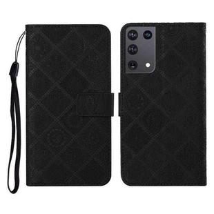 For Samsung Galaxy S21Ultra 5G Ethnic Style Embossed Pattern Horizontal Flip Leather Case with Holder & Card Slots & Wallet & Lanyard(Black)