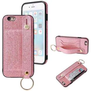 Glitter Powder PU+TPU Shockproof Protective Case with Holder & Card Slots & Wrist Strap For iPhone 6 / 6s(Pink)