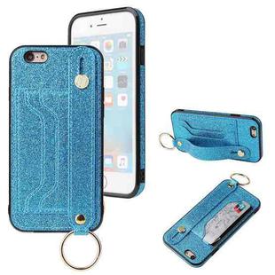 Glitter Powder PU+TPU Shockproof Protective Case with Holder & Card Slots & Wrist Strap For iPhone 6 / 6s(Blue)