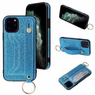 For iPhone 11 Glitter Powder PU+TPU Shockproof Protective Case with Holder & Card Slots & Wrist Strap (Blue)