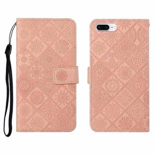 Ethnic Style Embossed Pattern Horizontal Flip Leather Case with Holder & Card Slots & Wallet & Lanyard For iPhone 8 Plus / 7 Plus(Pink)