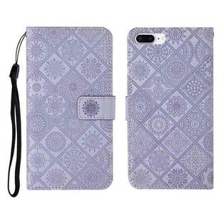 Ethnic Style Embossed Pattern Horizontal Flip Leather Case with Holder & Card Slots & Wallet & Lanyard For iPhone 8 Plus / 7 Plus(Purple)