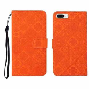 Ethnic Style Embossed Pattern Horizontal Flip Leather Case with Holder & Card Slots & Wallet & Lanyard For iPhone 8 Plus / 7 Plus(Orange)