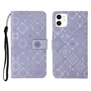 For iPhone 11 Ethnic Style Embossed Pattern Horizontal Flip Leather Case with Holder & Card Slots & Wallet & Lanyard (Purple)