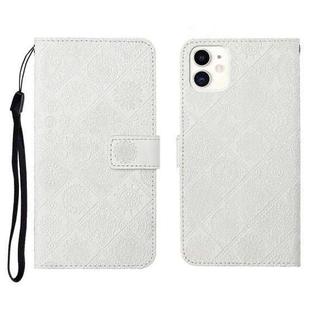 For iPhone 11 Ethnic Style Embossed Pattern Horizontal Flip Leather Case with Holder & Card Slots & Wallet & Lanyard (White)