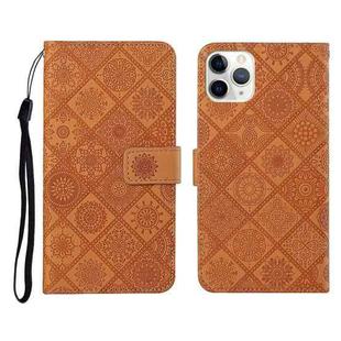 For iPhone 11 Pro Ethnic Style Embossed Pattern Horizontal Flip Leather Case with Holder & Card Slots & Wallet & Lanyard (Brown)