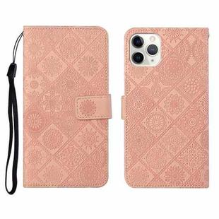 For iPhone 11 Pro Ethnic Style Embossed Pattern Horizontal Flip Leather Case with Holder & Card Slots & Wallet & Lanyard (Pink)