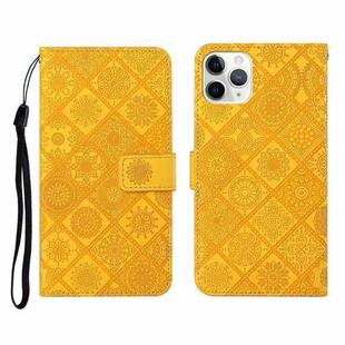 For iPhone 11 Pro Ethnic Style Embossed Pattern Horizontal Flip Leather Case with Holder & Card Slots & Wallet & Lanyard (Yellow)