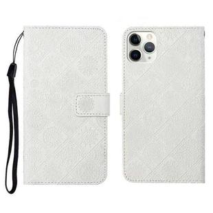 For iPhone 11 Pro Ethnic Style Embossed Pattern Horizontal Flip Leather Case with Holder & Card Slots & Wallet & Lanyard (White)