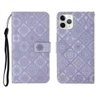 For iPhone 11 Pro Max Ethnic Style Embossed Pattern Horizontal Flip Leather Case with Holder & Card Slots & Wallet & Lanyard (Purple)