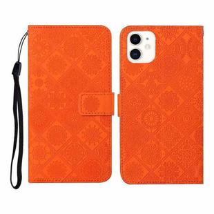 For iPhone 12 Ethnic Style Embossed Pattern Horizontal Flip Leather Case with Holder & Card Slots & Wallet & Lanyard(Orange)