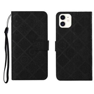 For iPhone 12 Ethnic Style Embossed Pattern Horizontal Flip Leather Case with Holder & Card Slots & Wallet & Lanyard(Black)