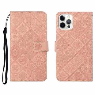 For iPhone 12 Pro Max Ethnic Style Embossed Pattern Horizontal Flip Leather Case with Holder & Card Slots & Wallet & Lanyard(Pink)