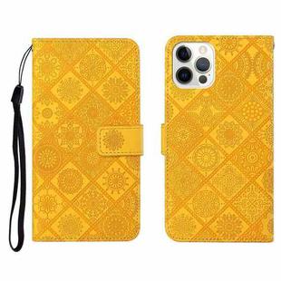 For iPhone 12 Pro Max Ethnic Style Embossed Pattern Horizontal Flip Leather Case with Holder & Card Slots & Wallet & Lanyard(Yellow)